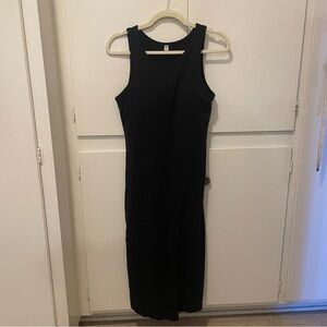 Uniqlo Black Midi Dress with Built-in Bra | Ribbed Cotton with Stretch